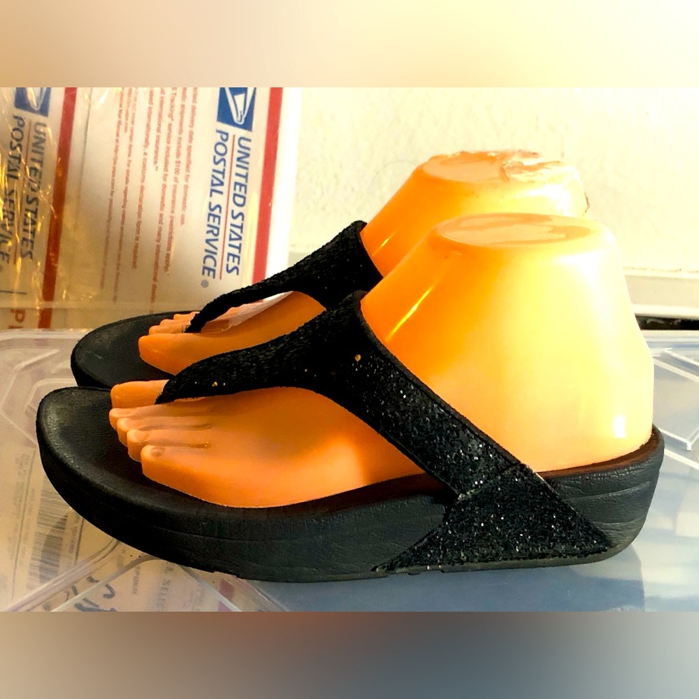Micro Wobble FitFlop Womens Black Glitters Flip-Flop Sandals Size 7